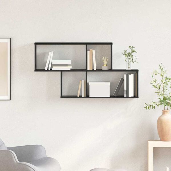 vidaXL Wall Shelf with Shelf Wall-mounted Other Black Wood