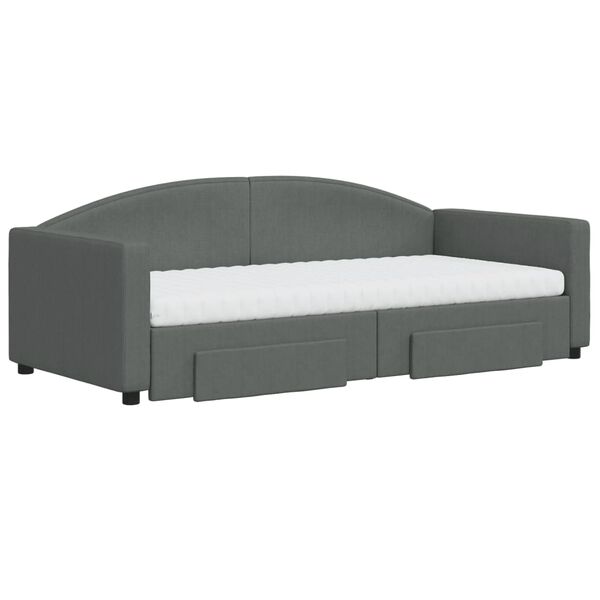 vidaXL Daybed with Trundle and Drawers Dark Grey 90x190 cm Fabric