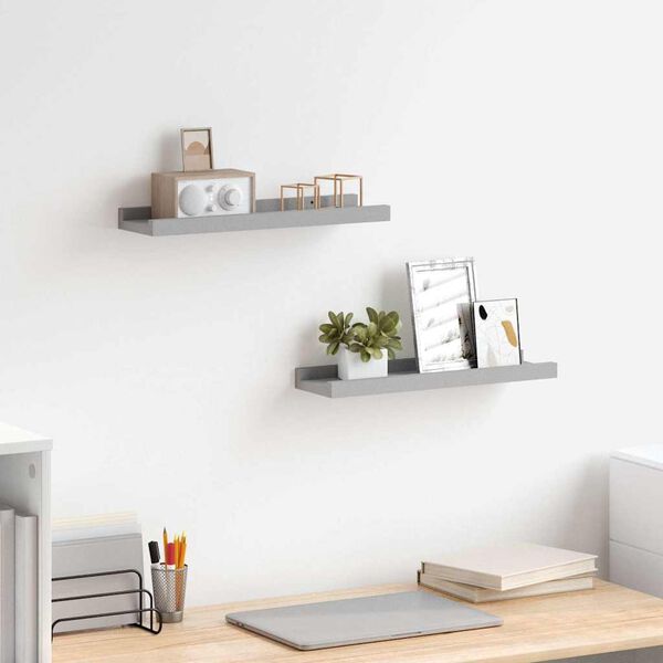 vidaXL Picture Frame Ledge Shelves 2 pcs Grey 40x9x3 cm MDF
