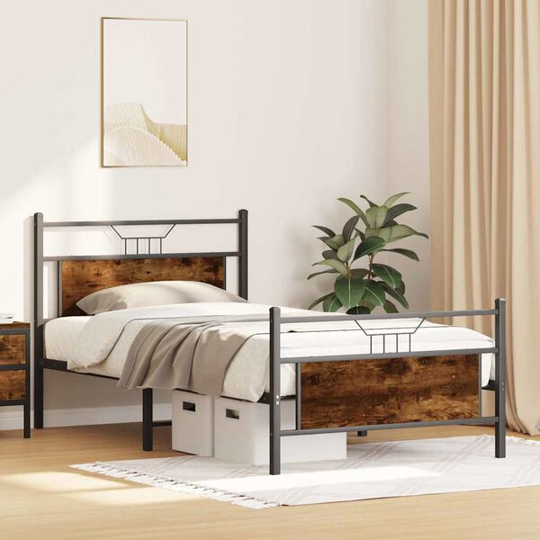 vidaXL Bed Frame without Mattress Smoked Oak 107x203 cm Engineered Wood