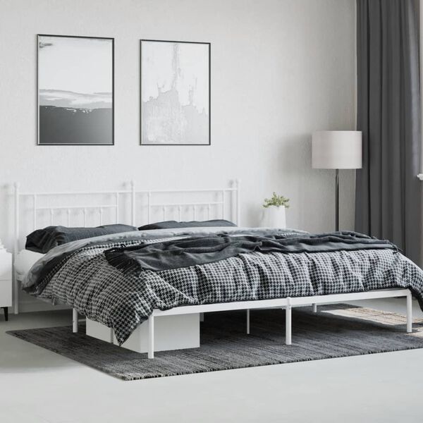 vidaXL Metal Bed Frame without Mattress with Headboard White 200x200cm