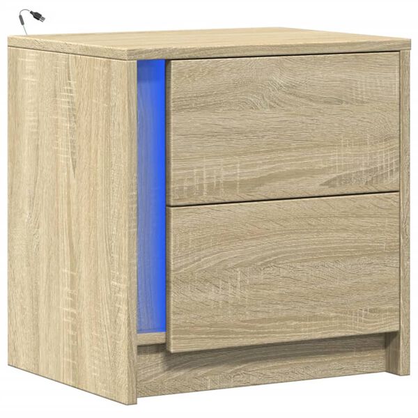 vidaXL Bedside Cabinet with LED Lights Sonoma Oak Engineered Wood