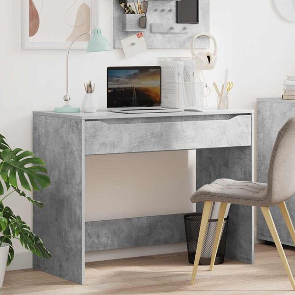 vidaXL Desk with Drawer Concrete Grey 100 x 50 x 78 cm Engineered Wood