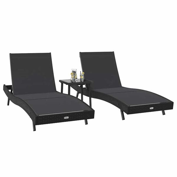 vidaXL Sun Lounger 3 pcs Black 197 x 70 x 82 cm Poly Rattan