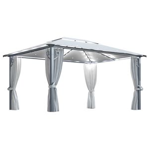vidaXL Gazebo with Curtain&LED String Lights 4x3 m Cream Aluminium