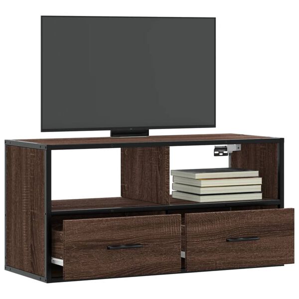vidaXL TV Cabinet Brown Oak 80x31x39.5 cm Engineered Wood and Metal