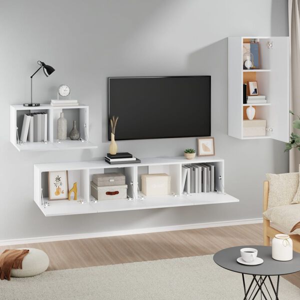 vidaXL 4 Piece TV Cabinet Set White Engineered Wood