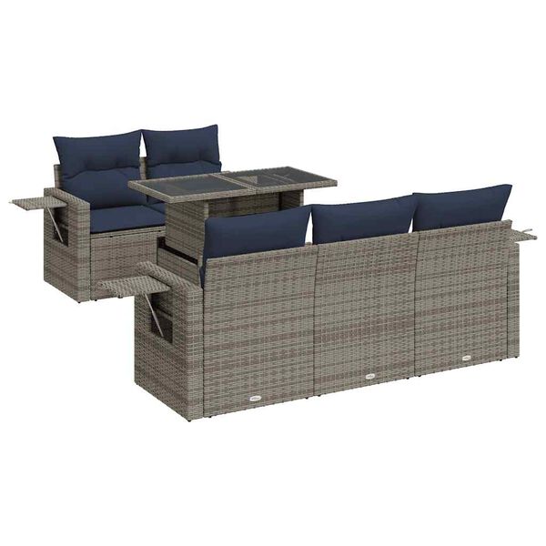 vidaXL 6 Piece Garden Sofa Set with Cushions Grey Poly Rattan