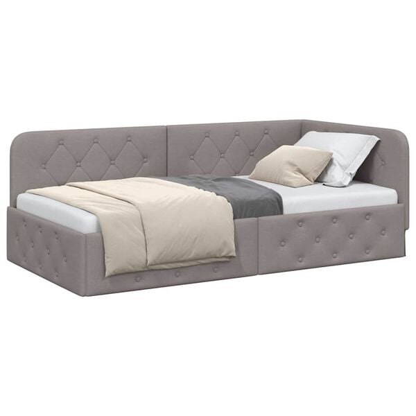 vidaXL Corner Bed Frame with Headboard Taupe 90 x 200 cm Fabric