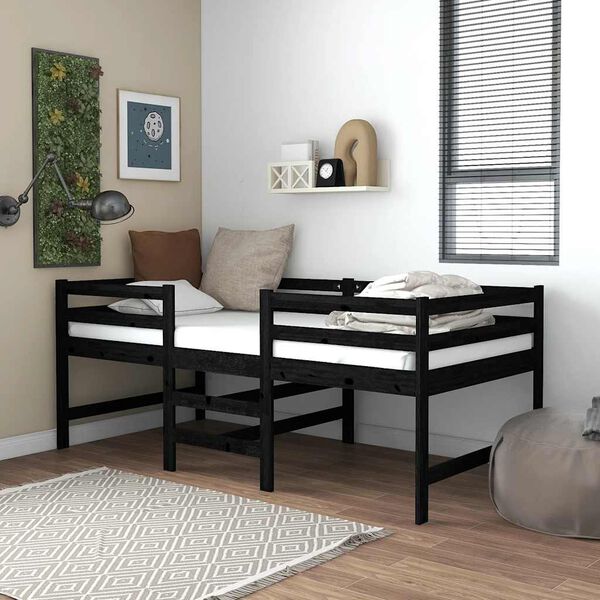 vidaXL Mid-high Bed without Mattress Black Solid Wood Pine 90x200cm