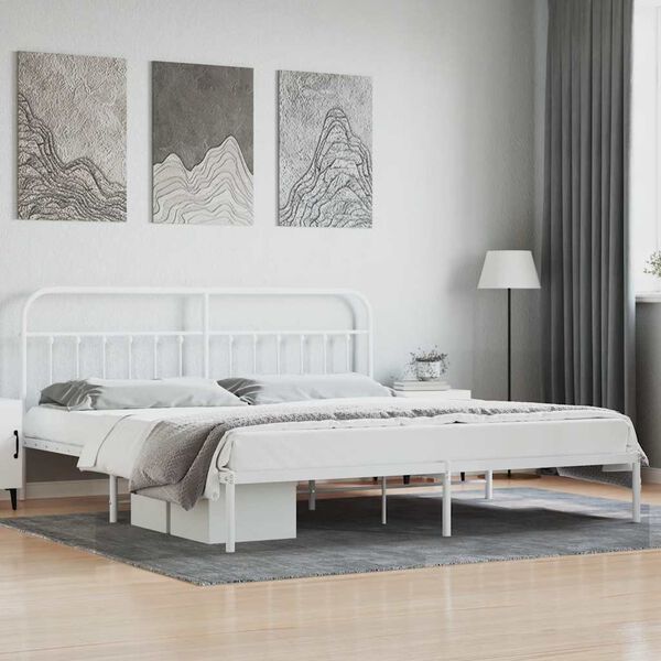 vidaXL Metal Bed Frame without Mattress with Headboard White 200x200cm