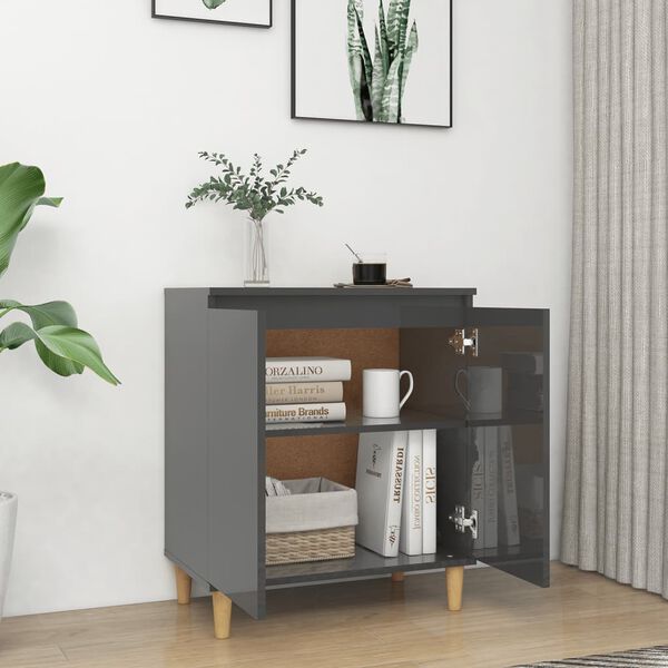vidaXL Sideboard&Solid Wood Legs High Gloss Grey 60x35x70 cm Engineered Wood