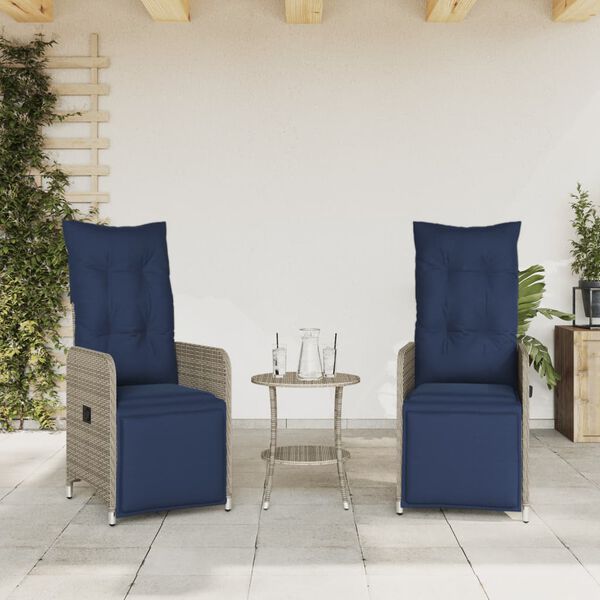 vidaXL Reclining Garden Chairs 2 pcs with Cushions Grey Poly Rattan