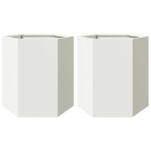vidaXL Garden Planter 2 pcs White Hexagon 46x40x45 cm Steel