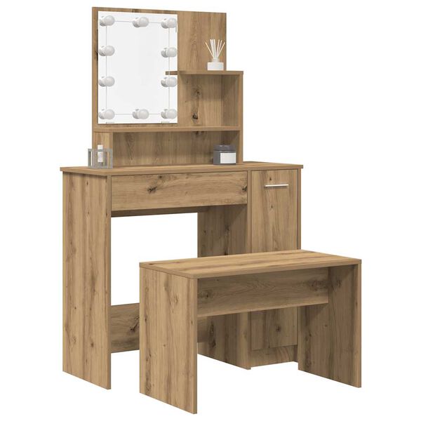 vidaXL Dressing Table Set with LED Artisan Oak Engineered Wood