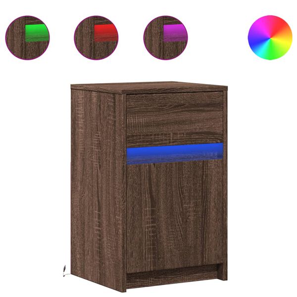 vidaXL Bedside Cabinet with LED Lights Brown Oak Engineered Wood