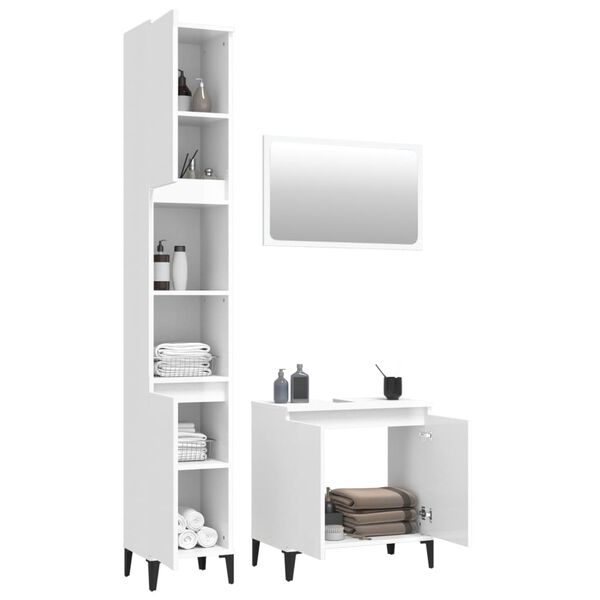vidaXL 3 Piece Bathroom Furniture Set High Gloss White Engineered Wood