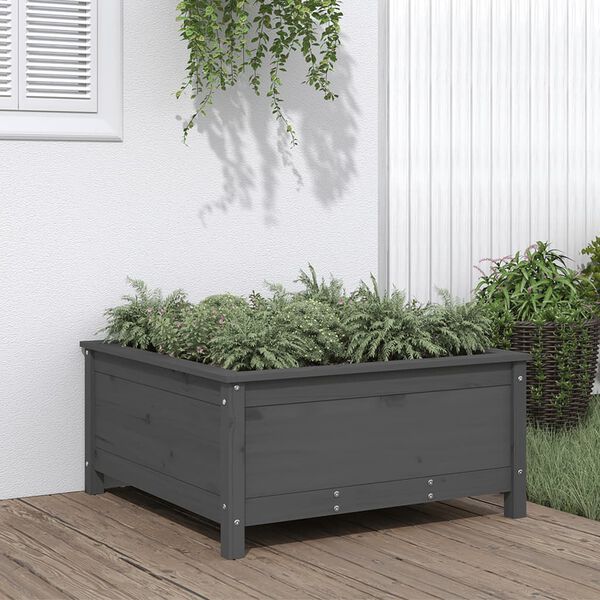 vidaXL Garden Planter Grey 82.5x82.5x39 cm Solid Wood Pine