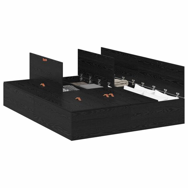 vidaXL Storage Bed Frame Black Oak 150 x 200 cm Engineered Wood