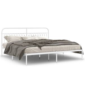 vidaXL Metal Bed Frame without Mattress with Headboard White 193x203cm