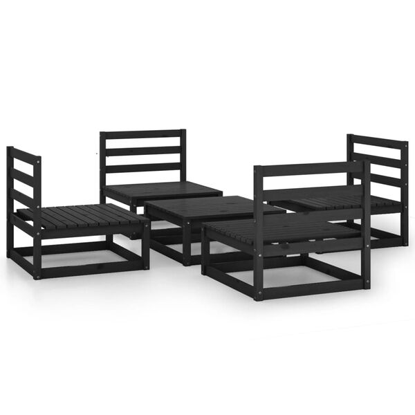 vidaXL 5 Piece Garden Lounge Set Black Solid Pinewood