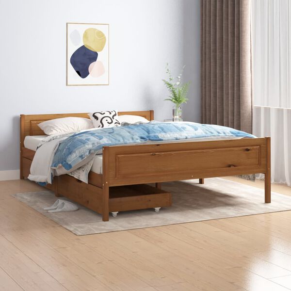 vidaXL Bed Frame without Mattress Honey Brown Solid Wood 140x200 cm (322113+321987)