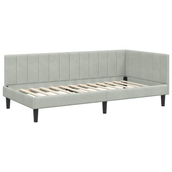 vidaXL Corner Bed Frame Light Grey 90 cm x 190 cm Velvet