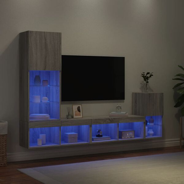 vidaXL 4 Piece TV Wall Units with LED Grey Sonoma Engineered Wood