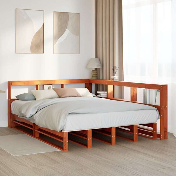 vidaXL Bookcase Bed without Mattress Wax Brown 160x200cm Solid Wood Pine