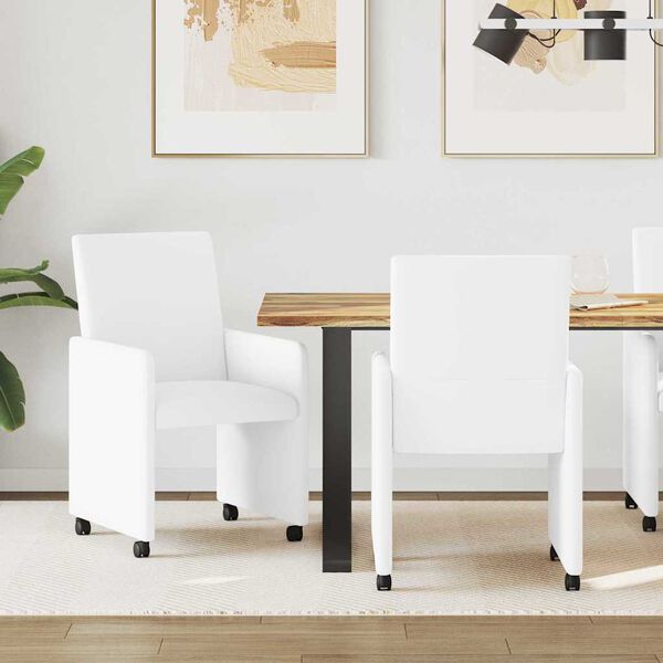 vidaXL Dining Chairs with Wheels 2 pcs White 57 x 66 x 94 cm