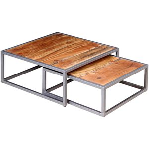 vidaXL Coffee Table | Set of 2 | Brown | Solid acacia wood, steel | Medium