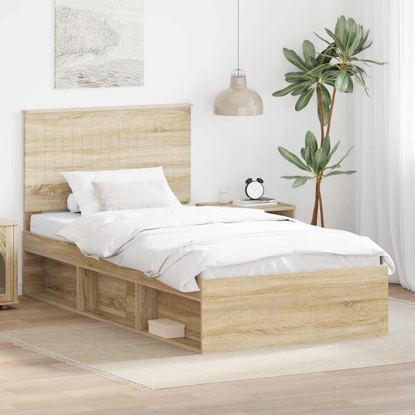 vidaXL Bed Frame with Headboard Sonoma 100 x 200 cm Solid Pine Wood