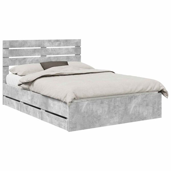 vidaXL Bed Frame with Drawer Concrete Grey 160 x 200 cm Engineer Wood