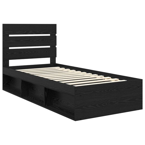 vidaXL Bed Frame with Headboard Black 75 x 190 cm Solid Pine Wood