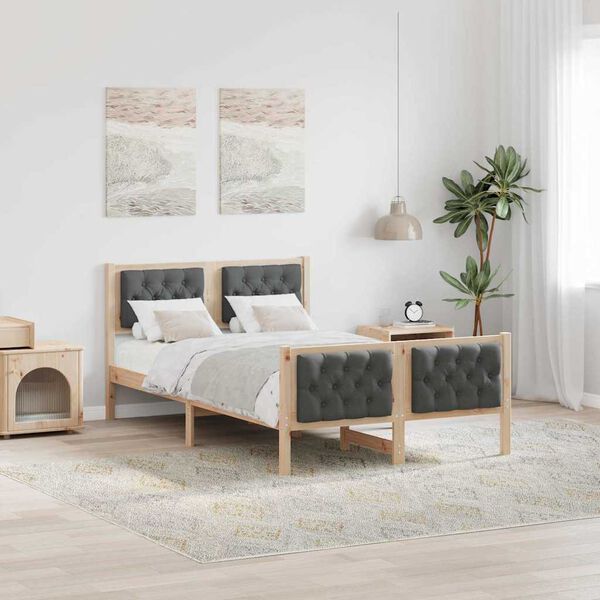 vidaXL Bed Frame with Headboard Dark Grey 135 x 190 cm Solid Pine Wood
