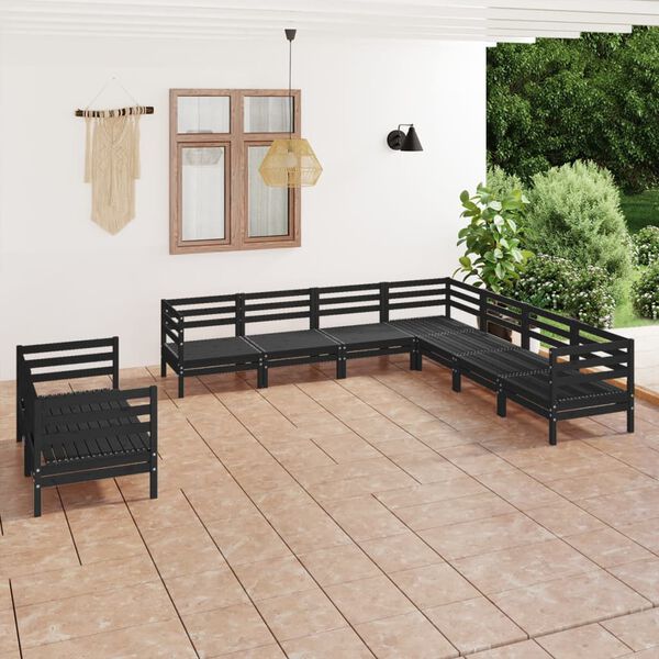 vidaXL 9 Piece Garden Lounge Set Solid Wood Pine Black