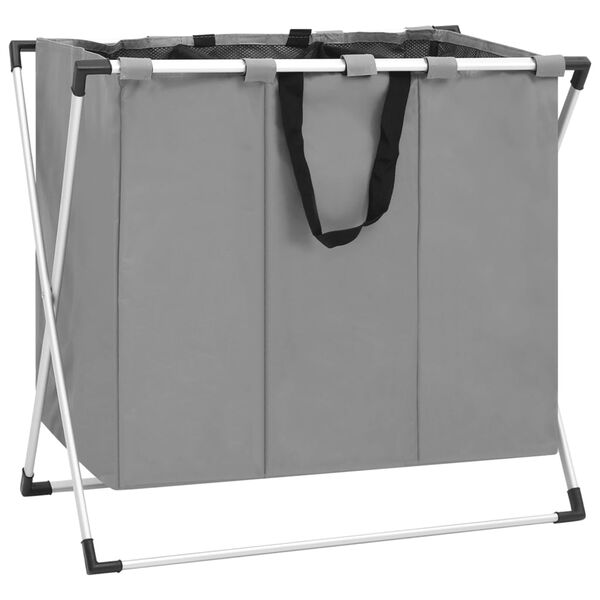 vidaXL 3-Section Laundry Sorter Grey