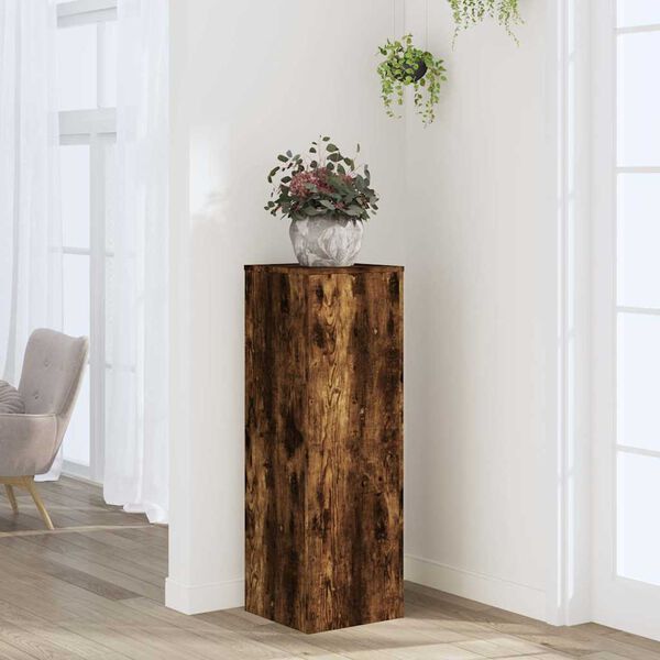 vidaXL Plant Stand Smoked Oak 33x33x100 cm Engineered Wood