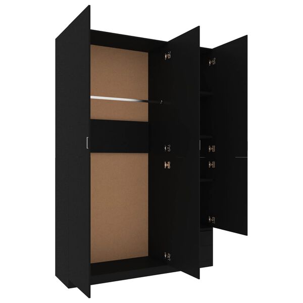 vidaXL 3-Door Wardrobe Black 120x50x180 cm Engineered Wood