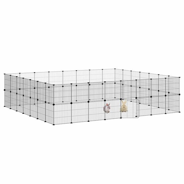 vidaXL 60-Panel Pet Cage with Door Black 35x35 cm Steel