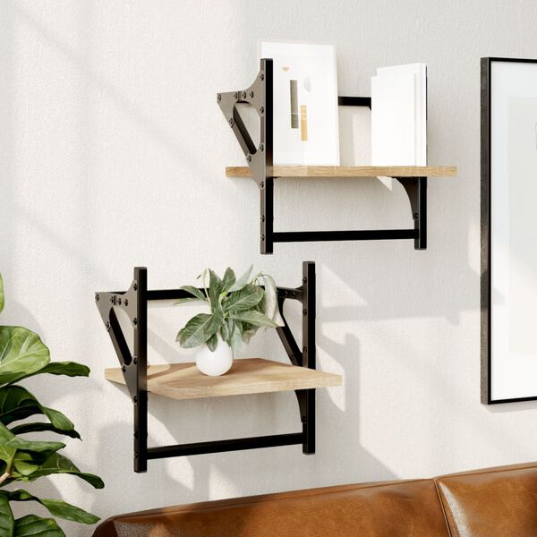 vidaXL Wall Shelves with Bars 2 pcs Sonoma Oak 30x25x30 cm
