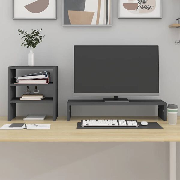 vidaXL Monitor Stand Grey 81x20x30 cm Solid Wood Pine