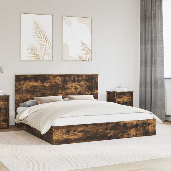 vidaXL Storage Bed with Drawer Smoked Oak 180 x 200 cm Engineered Wood
