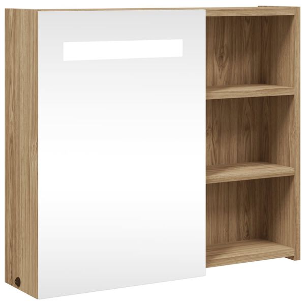 vidaXL Bathroom Mirror Cabinet with LED Light Oak 60x13x52 cm