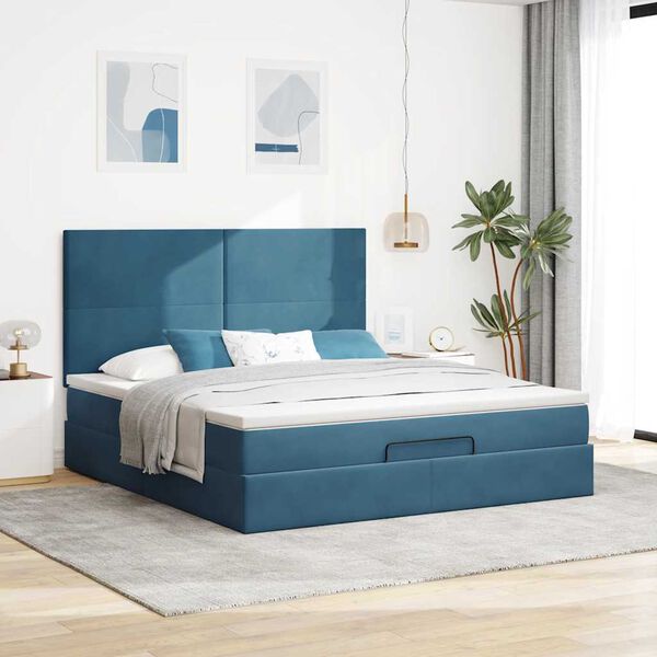 vidaXL Ottoman Bed with Mattresses Dark Blue 160x200cm Velvet