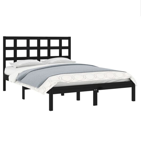vidaXL Bed Frame without Mattress Black 140x190 cm Solid Wood