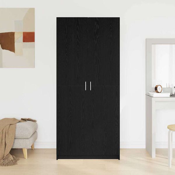 vidaXL Wardrobe with Door Black Oak 80 x 50.5 x 180 cm Engineered Wood