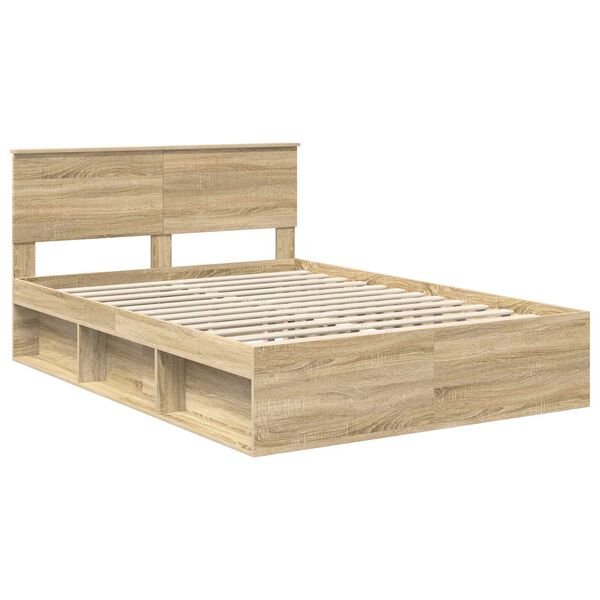 vidaXL Bed Frame Sonoma Oak 135 x 190 cm Solid Pine Wood