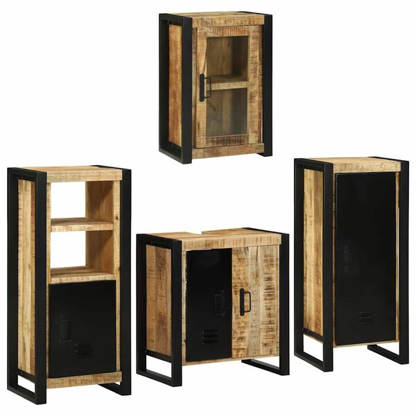 vidaXL Bathroom Furniture Set with Door 4 pcs Brown Solid Mango Wood
