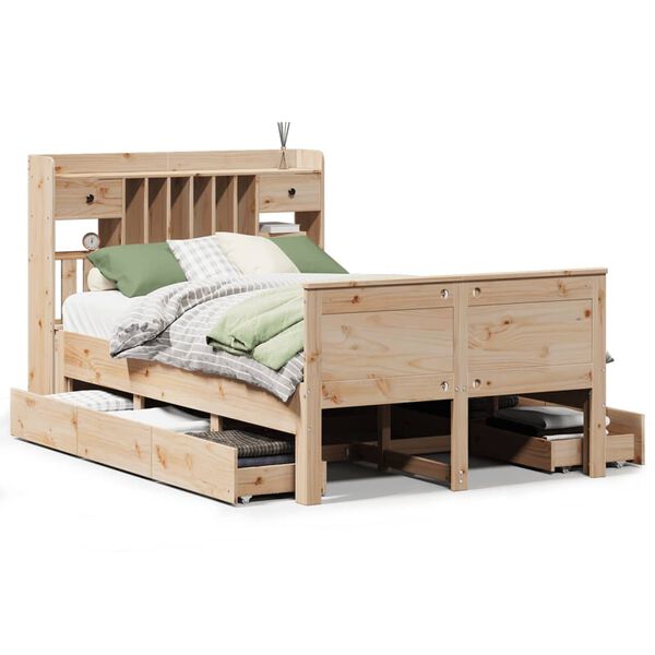 vidaXL Bookcase Bed without Mattress 135x190 cm Double Solid Wood Pine